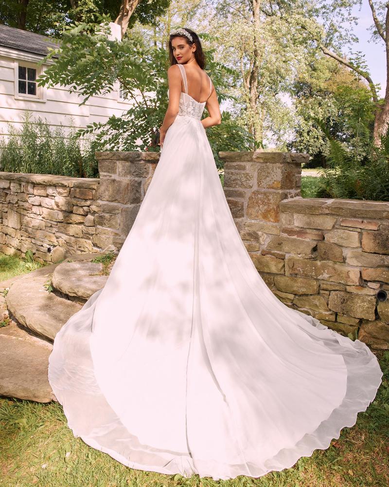 La22103 a line chiffon wedding dress with slit and tank straps2